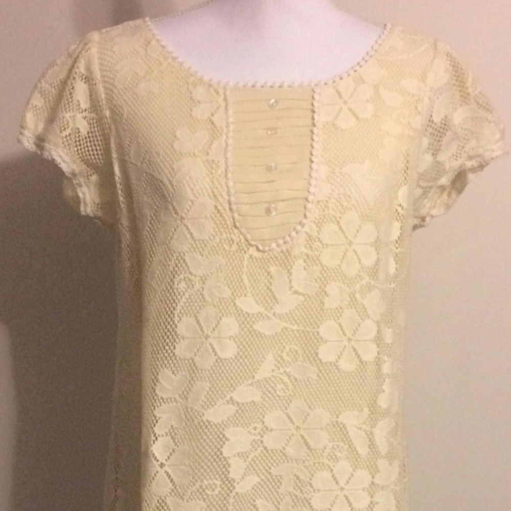 Anthropologie Cream Puff Sleeve Sheath Dress